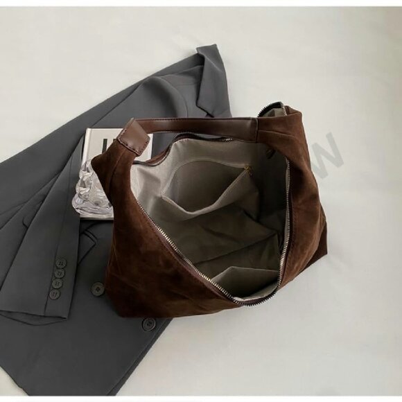 Suede Tote Bag Minimal Chic Hobo Shoulder Bag Work Travel Handbag Versatile - Picture 6 of 8